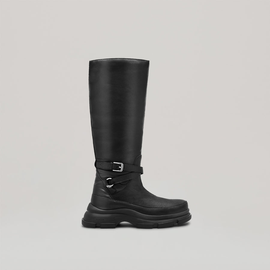 GAO EVA LEATHER KNEE BOOTS - BLACK/BLACK