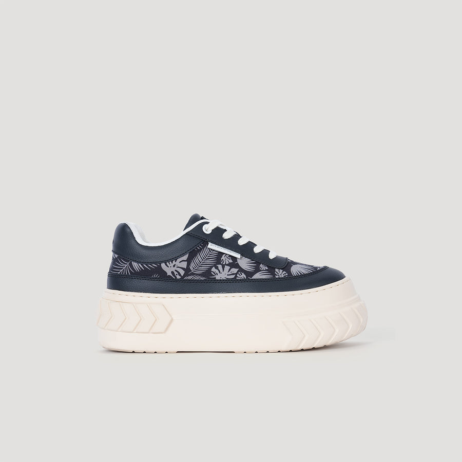 TYRES PLATFORM FOLIAGE PRINT SNEAKER - BLACK/BEIGE
