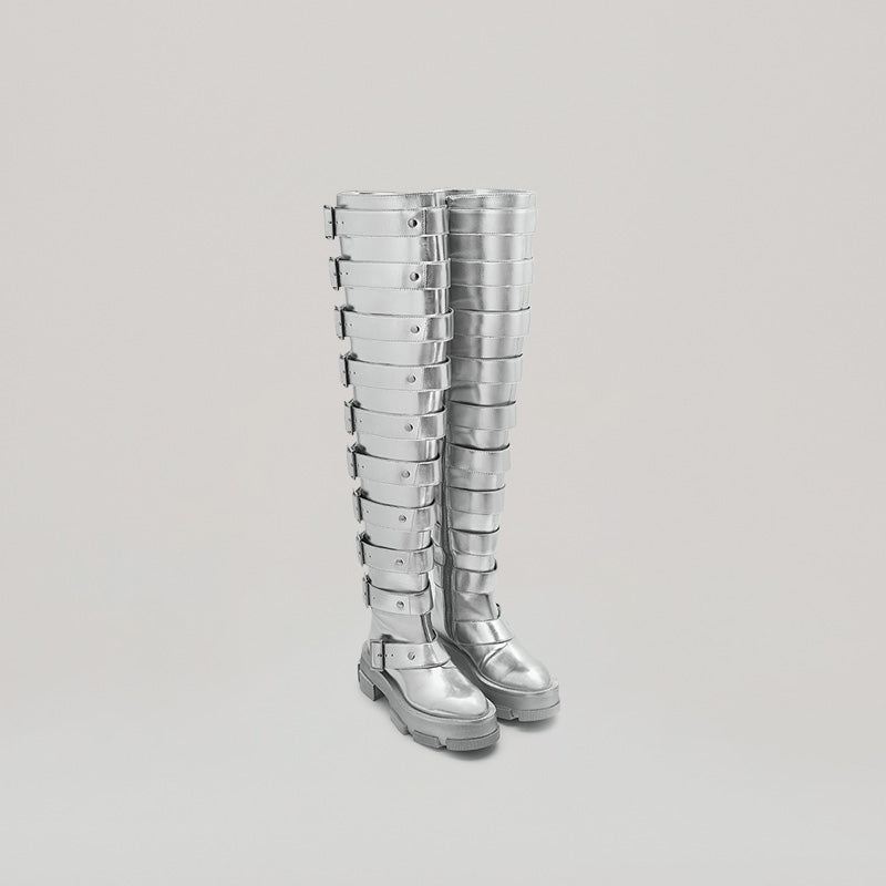both X Jeanne Friot GAO PLATFORM THIGH HIGH BOOTS-SILVER | both