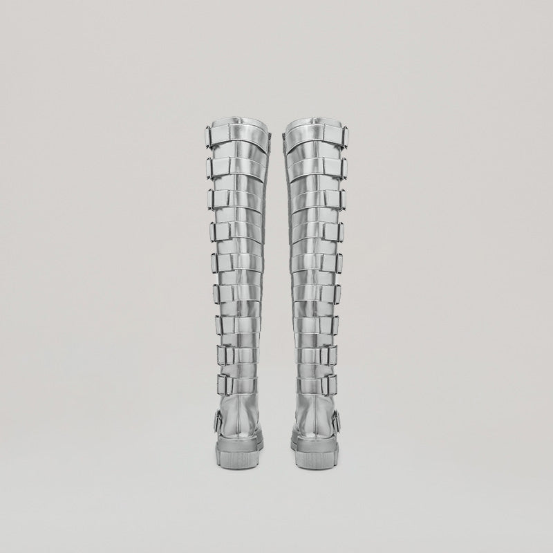 both X Jeanne Friot GAO PLATFORM THIGH HIGH BOOTS-SILVER | both